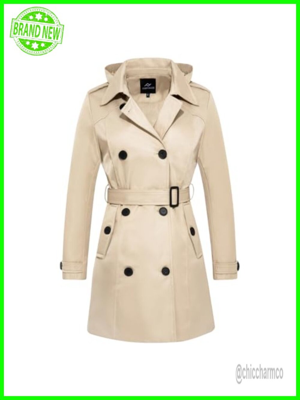 Women's Waterproof Trench Coat Double Breasted Belted Overcoat
